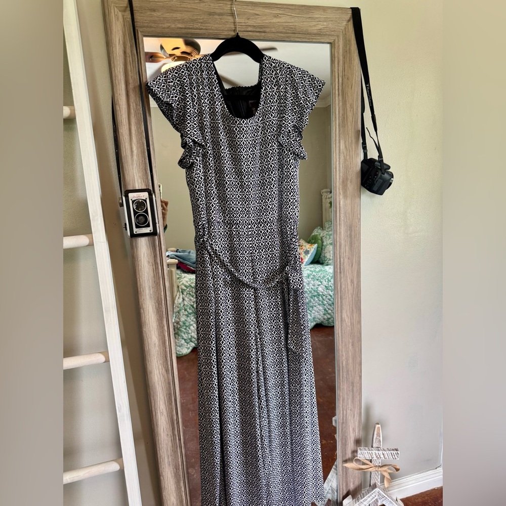 Rafaella Black and White Maxi Jumpsuit with Flutter Sleeves